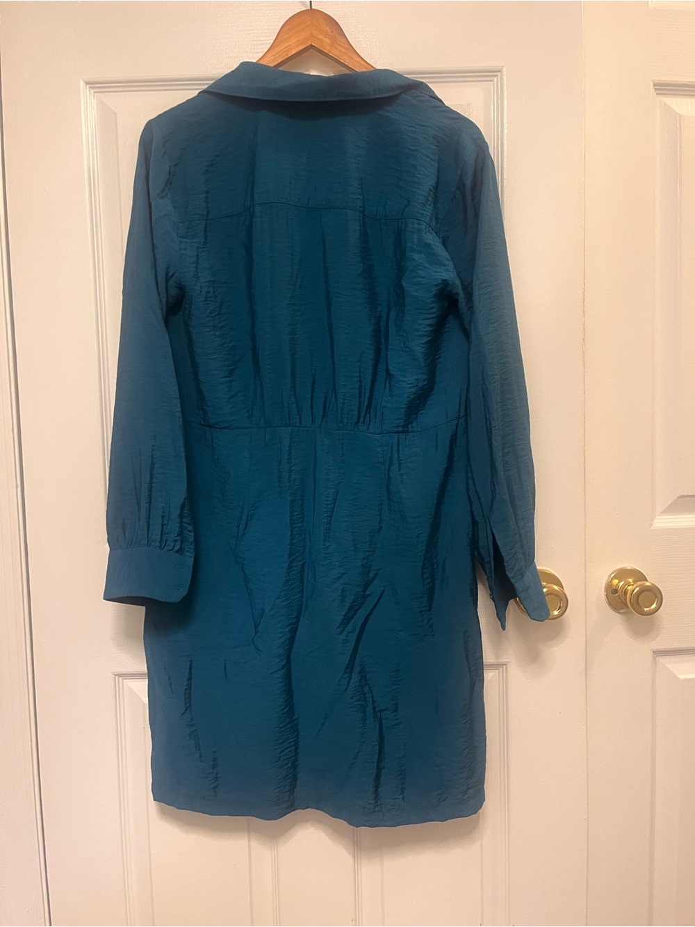 LOFT Teal Textured Tie-Front Long Sleeve Dress 6 - Picture 8 of 15